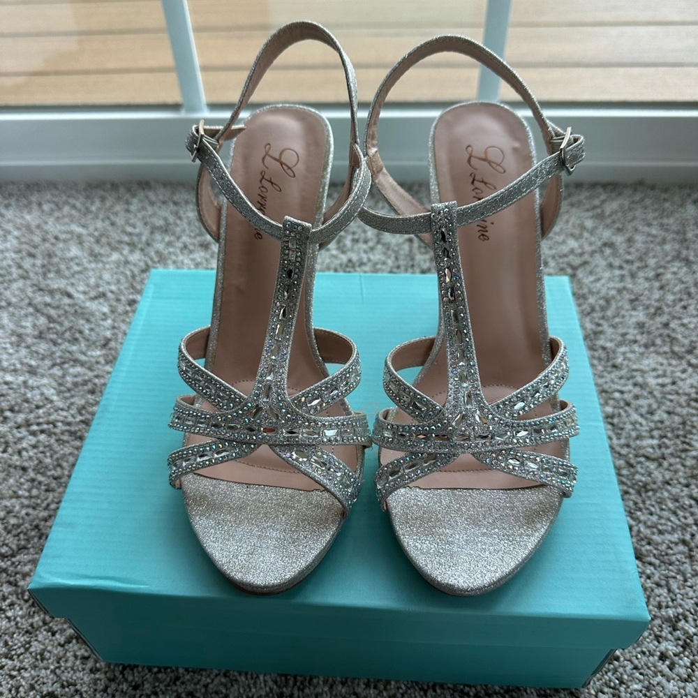 Lauren Lorraine Sparkling Silver Strappy Heels